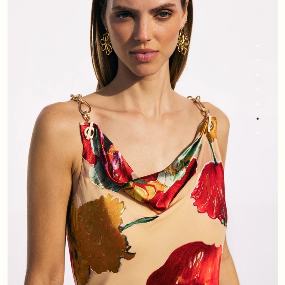 Cult Gaia Nerida Painted Floral mini dress featuring signature Ziba Chain